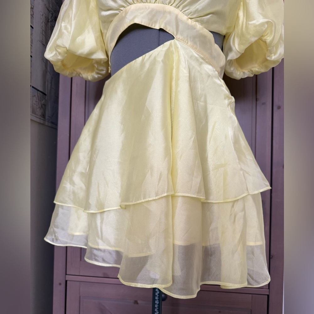 Bardot Light Yellow Cutout Puff-Sleeve Mini Dress - Picture 7 of 8